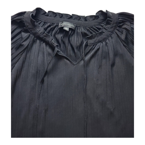 Investments Black Pleated Balloon Sleeve Blouse Top Size L Adjustable Neckline - Picture 3 of 8